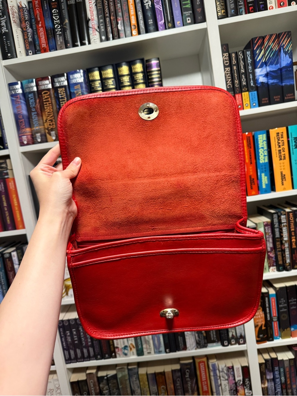 LISETTE Red Suede and Leather Zip Pouch with Gold Plaque - Picture 5 of 9